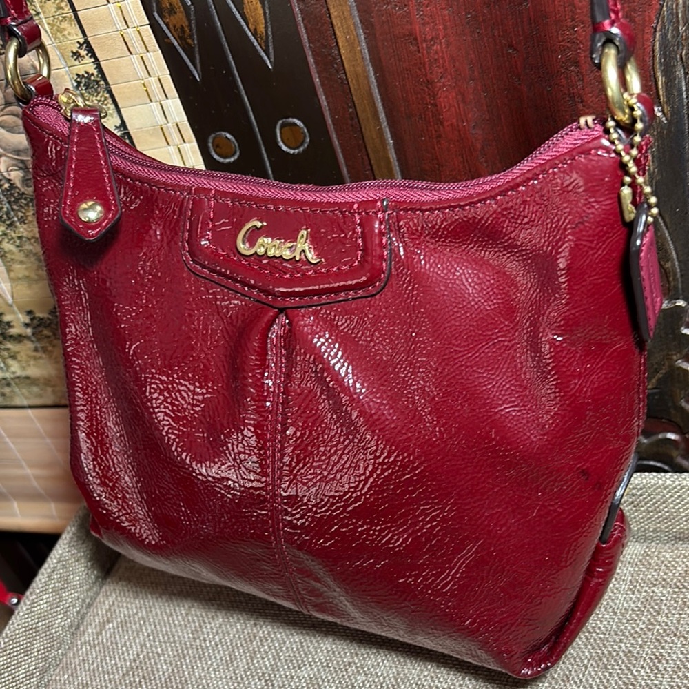 Coach Red Leather Shoulder Bag with Gold Hardware w Hang Tag  8”Lx7”Hx2.5”W